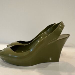 Kartell Green Rubber Wedge Heels Sz 40 Norma Luisa Slingback Shoes Pumps
